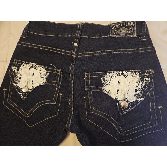 Vintage Y2K Mecca Femme Jeans Sz 7/8 Woman Western Nwot Silver Applique Glanz - Picture 3 of 6